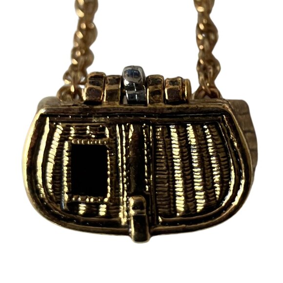 Vintage Signed MFA Gold Tone Basket & Hinged Fish Charm Necklace Cottagecore - Picture 5 of 13